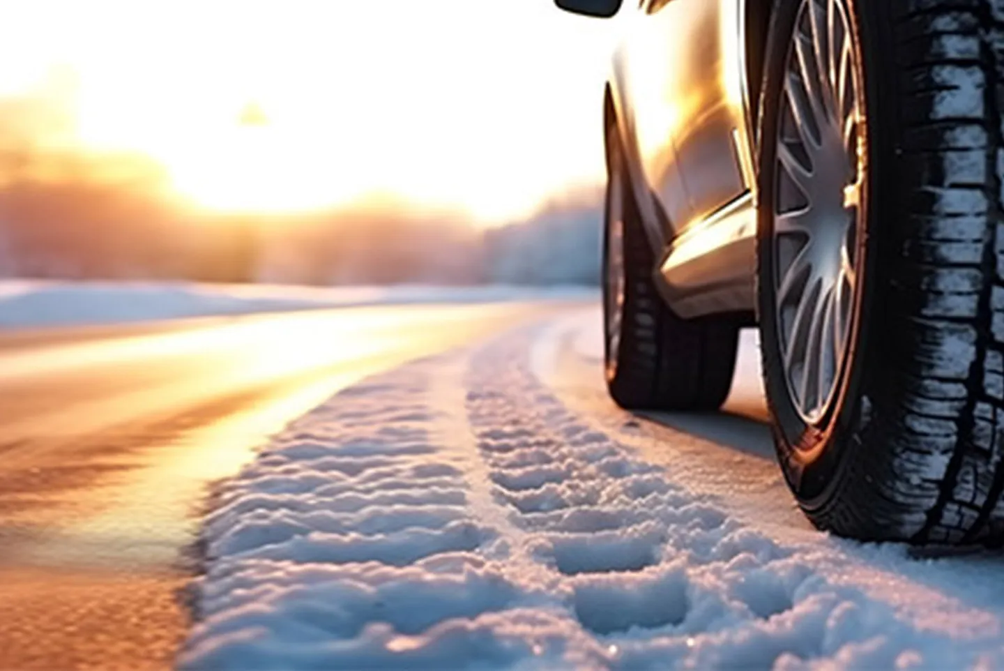 Reifen im Winter auf schneebedeckter Straße